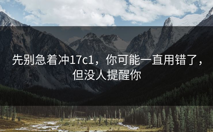 先别急着冲17c1，你可能一直用错了，但没人提醒你