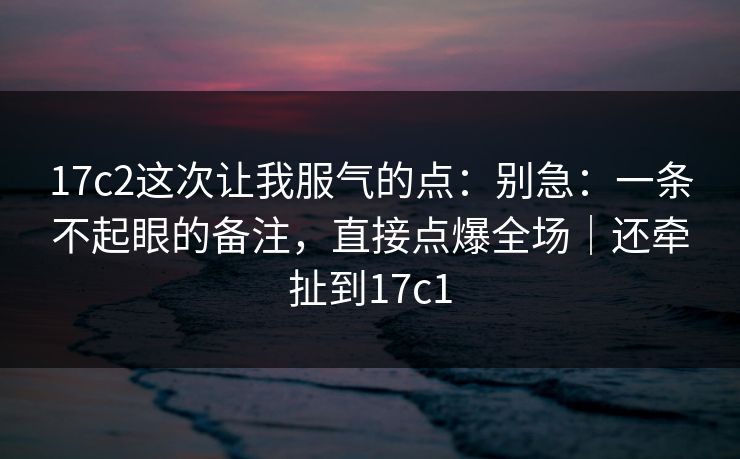17c2这次让我服气的点：别急：一条不起眼的备注，直接点爆全场｜还牵扯到17c1