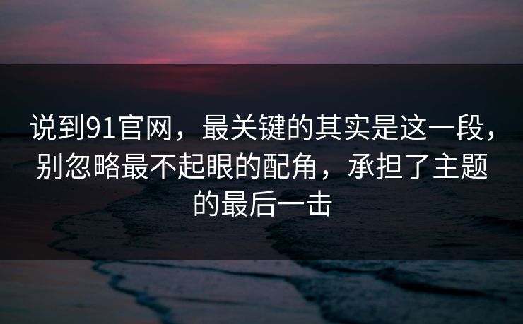 说到91官网，最关键的其实是这一段，别忽略最不起眼的配角，承担了主题的最后一击