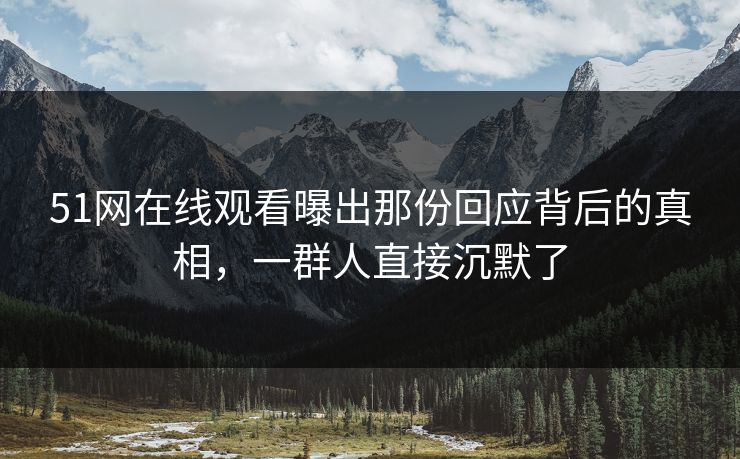 51网在线观看曝出那份回应背后的真相，一群人直接沉默了